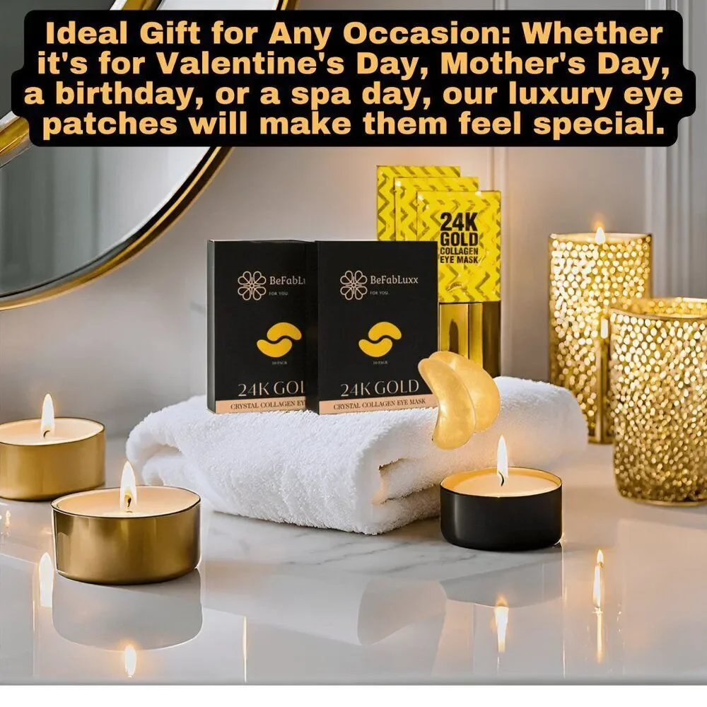 24K Gold Under Eye Patches (20 Pairs) Anti-Aging, Hydrating, Depuffing, Dark